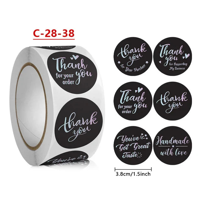 500 Pcs 1.5inch/3.8cm Round Laser English Thank You Gift Seal Sealing Stickers with Waterproof Wedding Holiday Label (ONLINE ORDER ONLY)