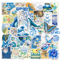 Retro Blue Aesthetic Art Stickers for Scrapbooking, Luggage, Water Bottle, Phone, Laptop, Guitar Decals (10/25/50pcs) (ONLINE ORDER ONLY)