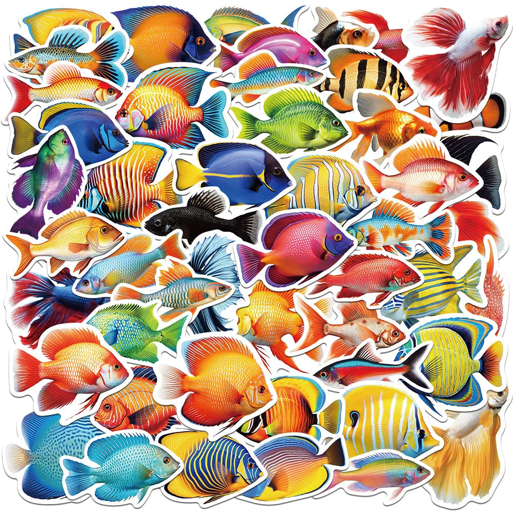 Cartoon Fish Stickers for Kids Toys Luggage Laptop Phone Skateboard Fridge Water Bottle Wholesale (ONLINE ORDER ONLY)