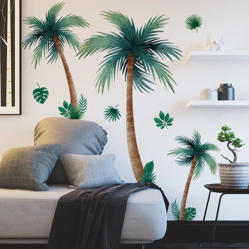 Plant Coconut Tree Wall Sticker Kids Room Bedroom for Living Room Nursery Room Home Decor PVC Waterproof wall adhesive wallpaper (Online Order Only)