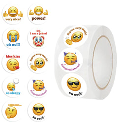500Pcs/Roll Cartoon Funny Smile Face Expression Reward Stickers 10 Designs Round For PC Pad Fridge Gift Diy Decor Sticker (Online Order Only)