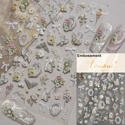 European Garden Angel Wing White Rose Flower Bed Vase Lace Bowknot Statue Adhesive Nail Art Decoration Sticker Manicure Decals (ONLINE ORDER ONLY)