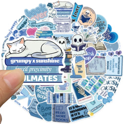 50pcs Cute Cartoon Aesthetic Reading Book Stickers Blue Bookish Sticker For Luggage Laptop Guitar Phone Waterproof Vinyl Decals (ONLINE ORDER ONLY)