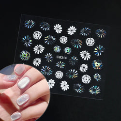 30Pcs Laser Silver/White Flowers Hearts Nail Sticker Star/Moon Mixed Shapes Design Self-adhesive Sticker Acrylic Manicure Access (Online Order Only)