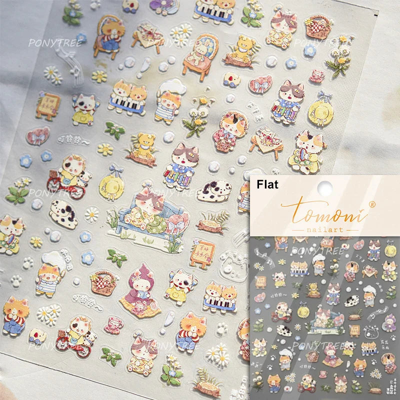 Cute Cat Cherry Sweet Cake Dog Butter Cookie Coffee Strawberry Jam Ice Cream Adhesive Nail Art Decoration Sticker Manicure Decal (Online Order Only)