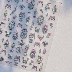 Retro Shiny Glazed Rococo Flower Window Dreamy Butterfly Geometric Frame Stamp Embossed Reliefs Nail Art Stickers Manicure Decal (Online Order Only)