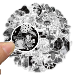 10/50pcs Funny Anime Psychedelic Mushroom Sticker Cute Black and White Magic Plant Stickers Phone Laptop Stickers Decals (ONLINE ORDER ONLY)