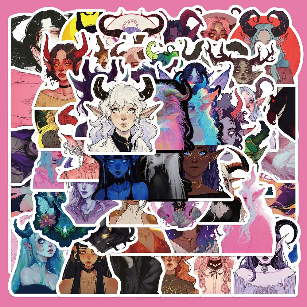 50Pcs Gothic Witch Graffiti Stickers for Helmet, Wall, DIY Decor (ONLINE ORDER ONLY)