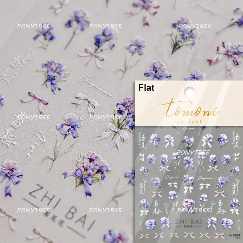 Chic Wild Flower Oil Painting Small Variegated Daisy Peach Blossom Lavender Petal Adhesive Nail Art Stickers Manicure Decals (Online Order Only)