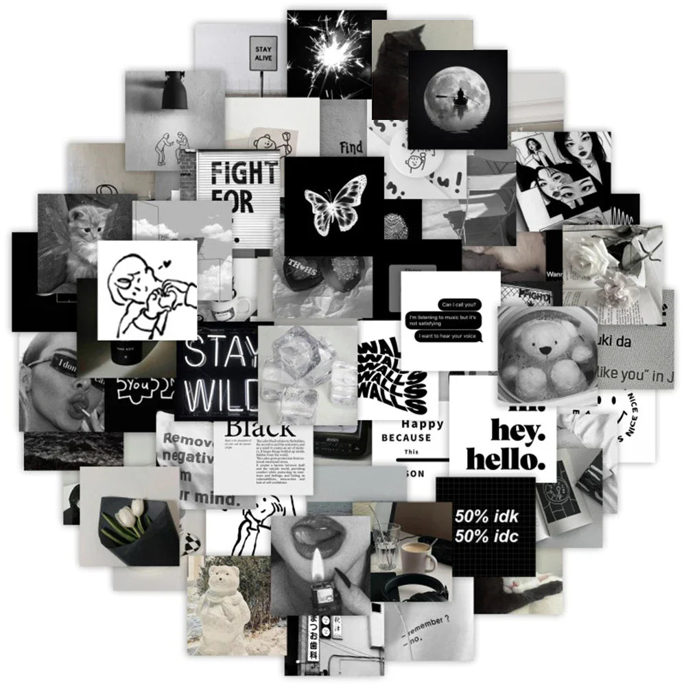 Cute Black Aesthetic Stickers for Phone, Laptop, Motorcycle, Suitcase - 10/30/63pcs Graffiti Decals (Online Order Only)