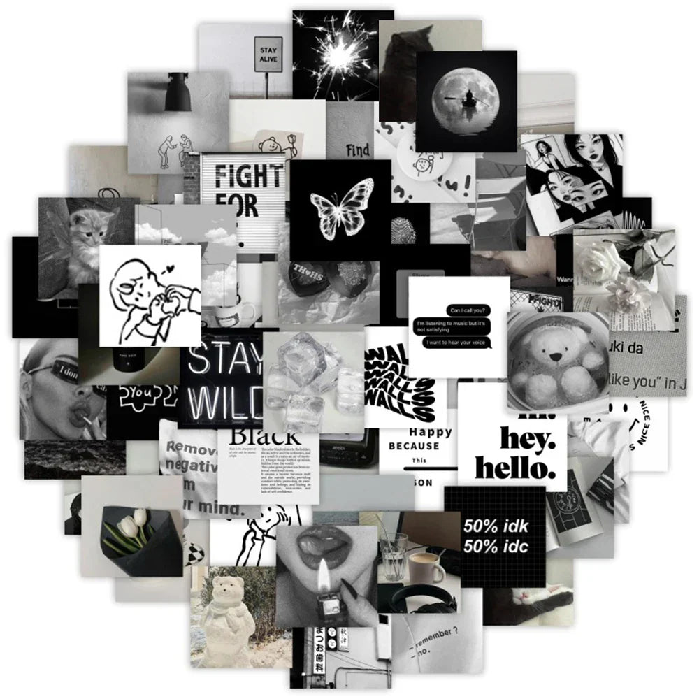 Cute Black Aesthetic Stickers for Phone, Laptop, Motorcycle, Suitcase - 10/30/63pcs Graffiti Decals (Online Order Only)