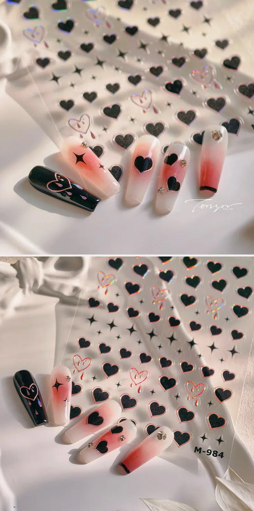 Black Punk Star Heart Laser Stroke Dark Wind Sexy Water Droplet Delicate Adhesive Nail Art Decorations Stickers Manicure Decals (ONLINE ORDER ONLY)