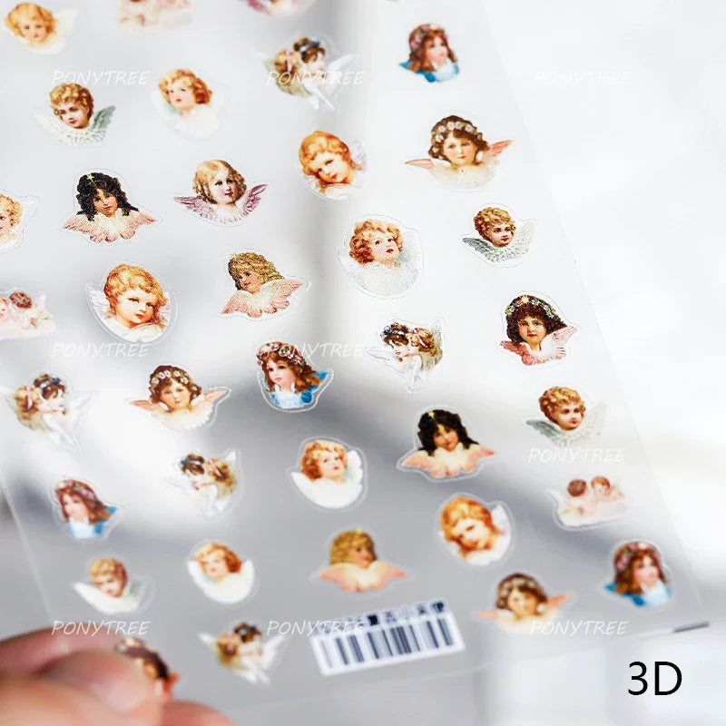 White Pink Baby Child Angel Wing Heart Bowknot Leaves Key Star Cupid's Arrow Archery Adhesive Nail Art Stickers Manicure Decals (ONLINE ORDER ONLY)