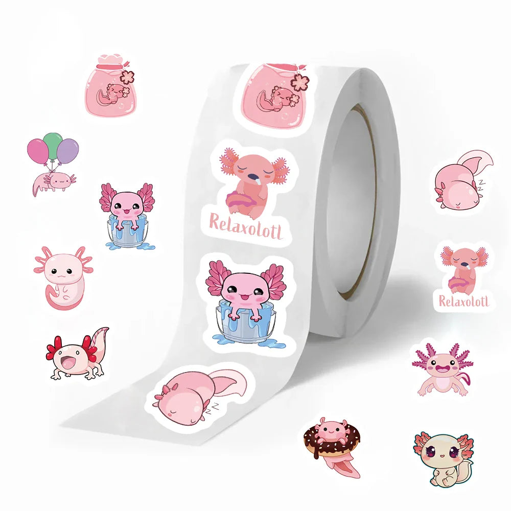 500pcs Cute Cartoon Axolotl Stickers Children Reward Label Encouragement Scrapbooking Decoration Stationery Animals Sticker Toys (ONLINE ORDER ONLY)