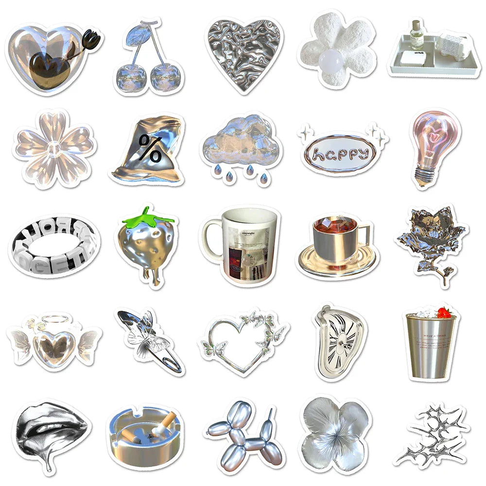 10/30/50PCS Cool Silver Stickers Graffiti Ins Style Cute Decals Motorcycle Phone Skateboard Laptop Bike Kids DIY Waterproof Toys (ONLINE ORDER ONLY)