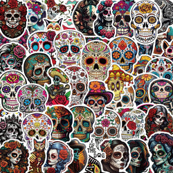50PCS Day of the Dead Halloween Graffiti Sticker Skateboard Suitcase Guitar Kettle Deco Laptop Waterproof Phone Case (ONLINE ORDER ONLY)