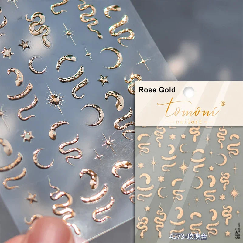 Metal Snake Flower Pattern Stars Eye Pot Moon Butterfly Story Retro Meteor Candle Hourglass Nail Art Sticker Manicure Tool Decal (ONLINE ORDER ONLY)
