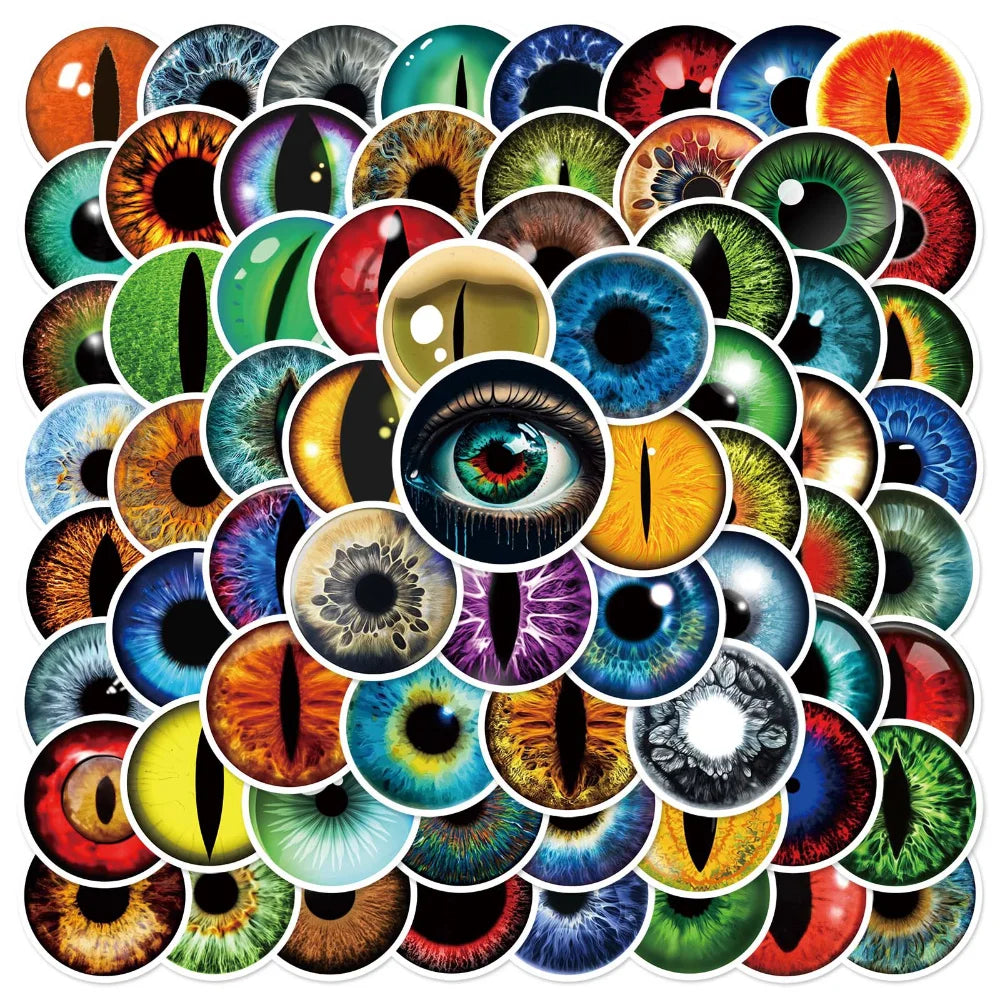 10/80Pcs Trendy Cartoon Horror Eyeball Sticker Graffiti Helmet Cup DIY Waterproof PVC GraffitiSticker Children Toys Wholesale (ONLINE ORDER ONLY)