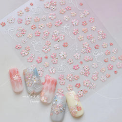 Peach Blossom Gradual Pink Petal Flower Line Bowknot Hot Stamping Halo Dyeing Delicate Adhesive Nail Art Sticker Manicure Decals (ONLINE ORDER ONLY)
