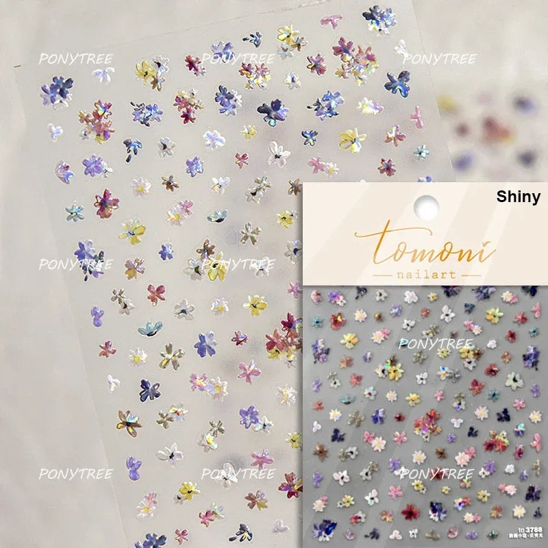 Chic Wild Flower Oil Painting Small Variegated Daisy Peach Blossom Lavender Petal Adhesive Nail Art Stickers Manicure Decals (Online Order Only)