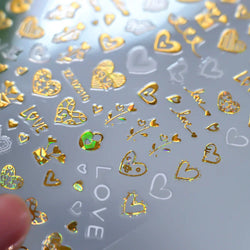 12pcs 3D Golden Glitter Heart Love Nail Stickers Valentine Self Adhesive Cute Cartoon Decal Geometry Slider Manicure Decoration* (ONLINE ORDER ONLY)