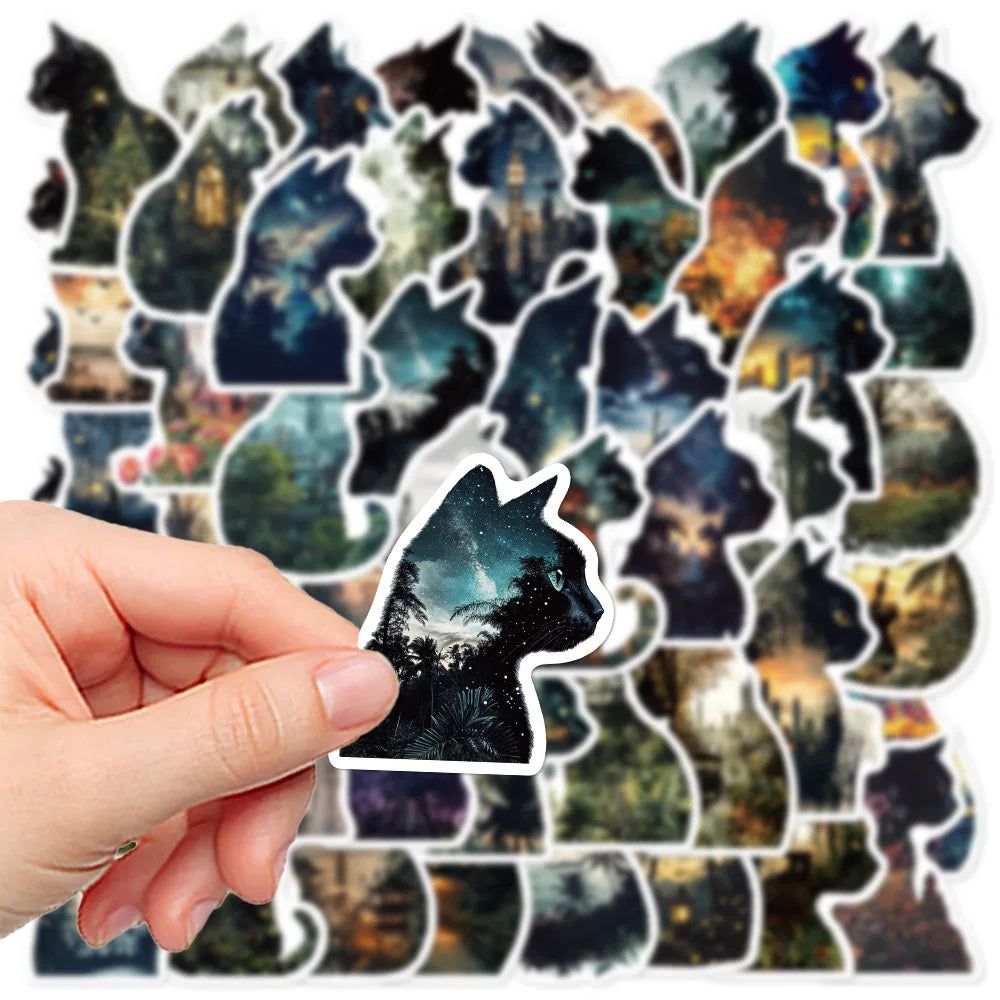 10/50PCS Personalized Cat Landscape Print Stickers Aesthetic Water Bottle Suitcase Guitar Kids Toy Scrapbook PVC Decals Sticker (ONLINE ORDER ONLY)