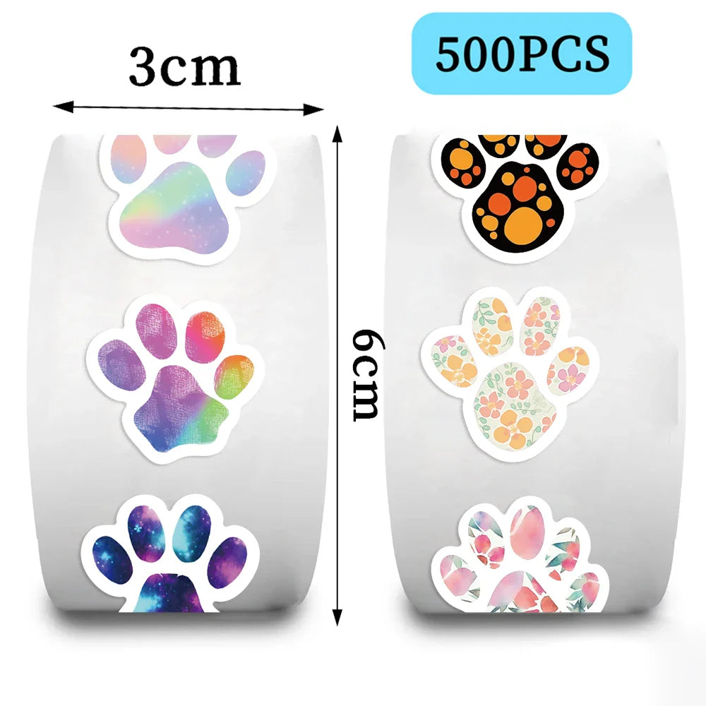 500pcs/Roll Creative Dog Paw Stickers Children Learning Reward Stationery Sticker Fashion Office School Decoration Seal Stickers (Online Order Only)