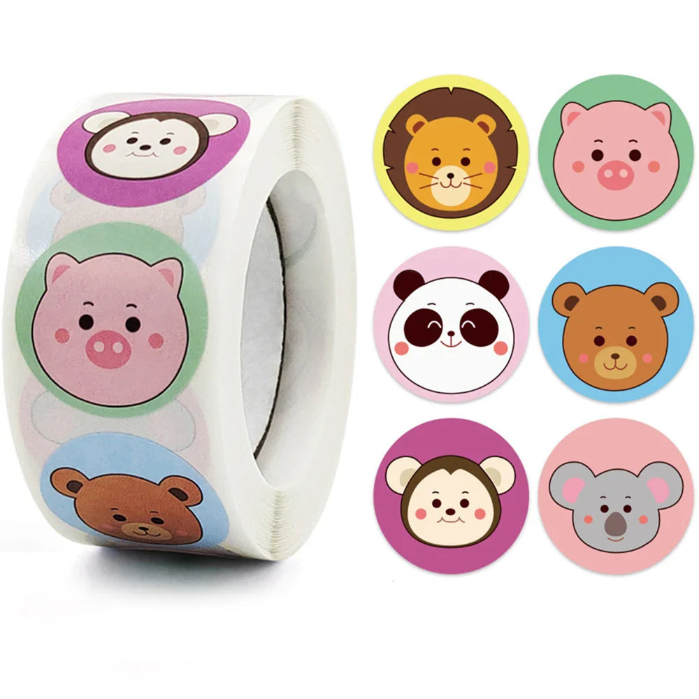 500pcs/roll 1inch Cartoon Animal Children Sticker Label Thank You Cute Toy Game Sticker DIY Gift Sealing Label Decoration 
 (ONLINE ORDER ONLY)