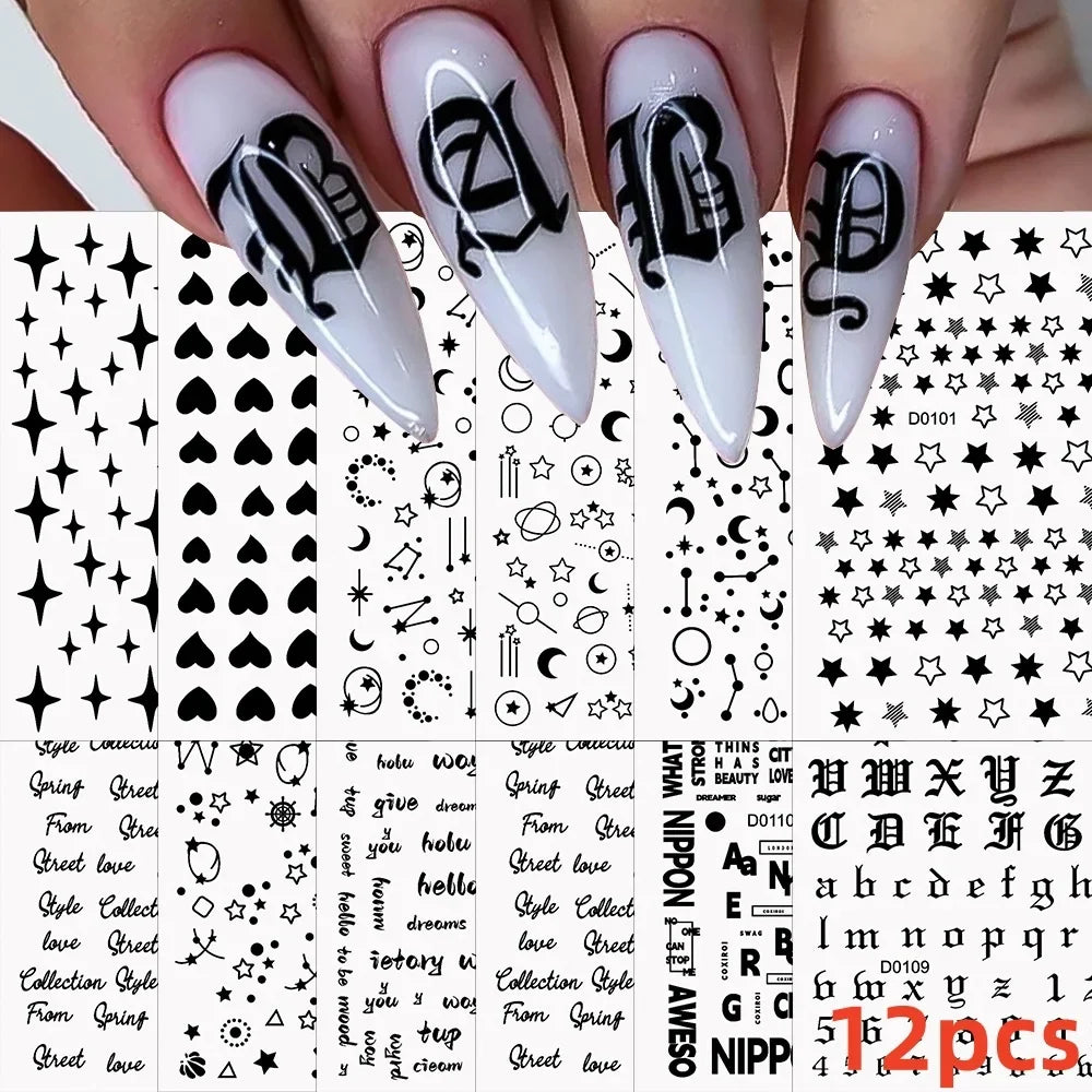 12PCS White Flowers Leaves 3D Nail Stickers Star/Moon/Sun Nail Art Decoration Decals Geometric Flower Stickers Nail Art Supplies (ONLINE ORDER ONLY)