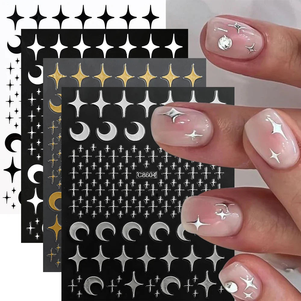 4pcs Roman Letter Design Nail Stickers Golden/Silvery/Black/White Alphabet Design Self Adhesive Decal English Words DIY Manicure (Online Order Only)