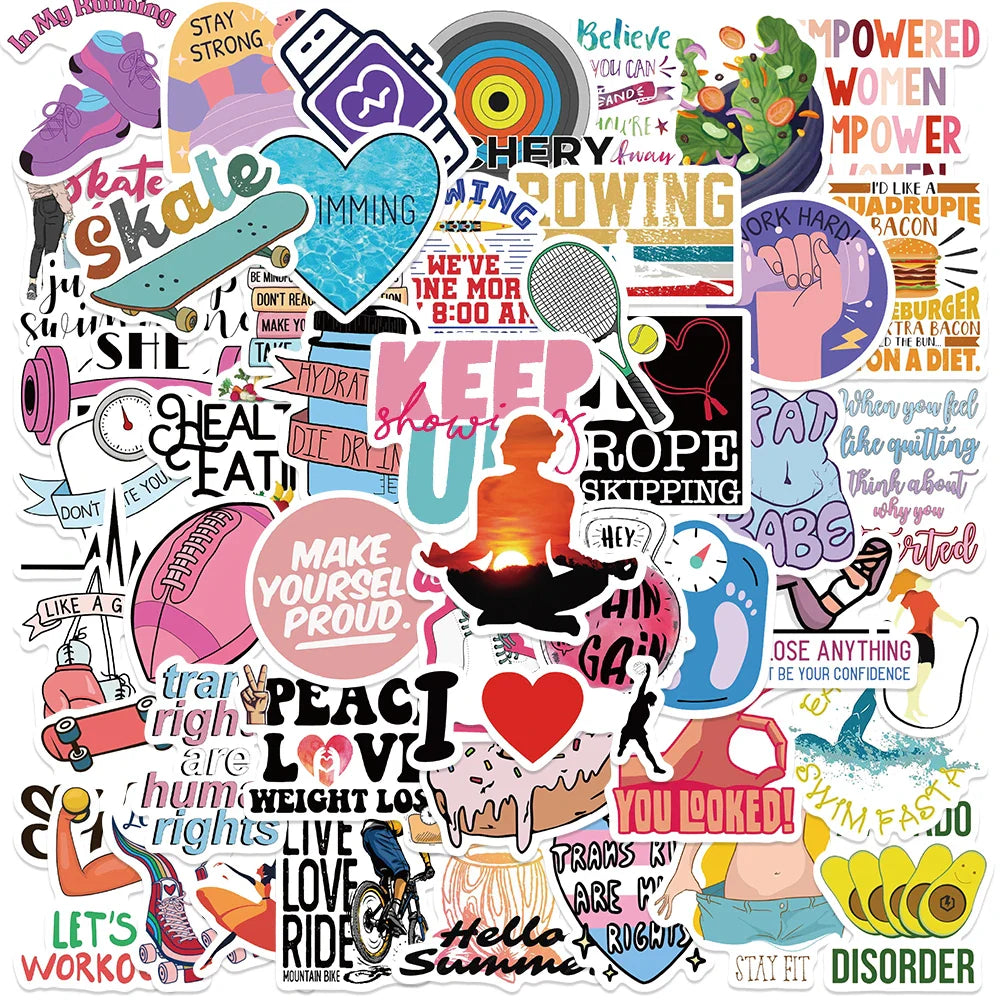 50PCS Fitness Weight Loss Positive Stickers for Kids DIY Skateboard Notebook Phone Luggage Fridge Car (ONLINE ORDER ONLY)
