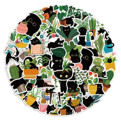 Cute Plant Cat Stickers for Laptop, Phone, Snowboard, Luggage, Fridge, DIY Decals, Kid Toy (Online Order Only)
