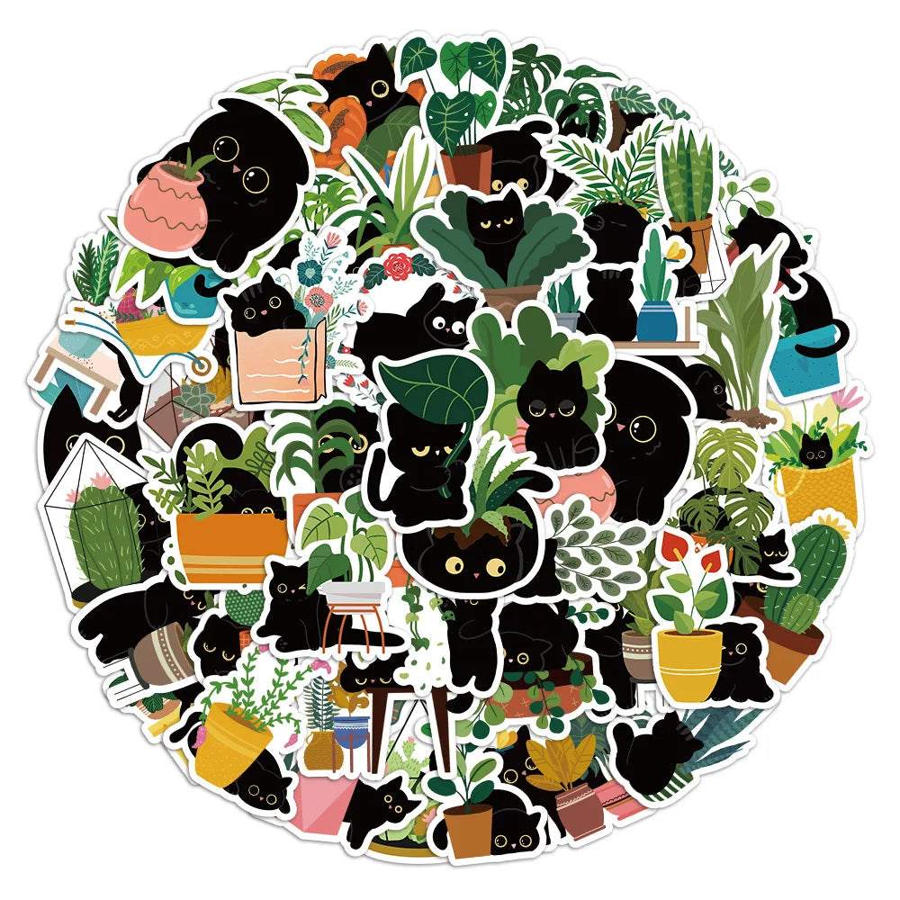 Cute Plant Cat Stickers for Laptop, Phone, Snowboard, Luggage, Fridge, DIY Decals, Kid Toy (Online Order Only)