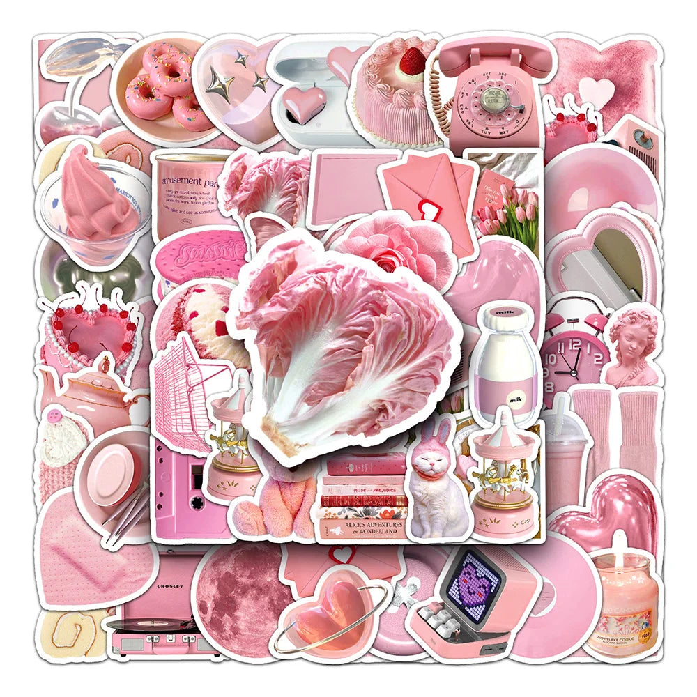 Cute Pink Cartoon Stickers for Phone Laptop Luggage Skateboard - 10/30/50PCS (Online Order Only)