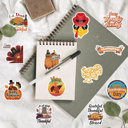 50pcs Cartoon Thanksgiving Day Sticker Funny Pumpkin Turkey Autumn Maple Leaf Graffiti Decals DIY Laptop Luggage Skateboard (Online Order Only)
