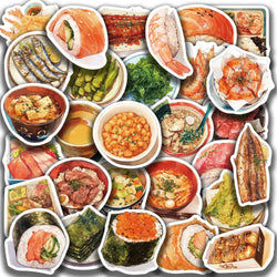 30Pcs Japanese Gourmet Food Stickers for Laptop Scrapbook Waterproof Cartoon Graffiti Decals Cute Sticker Toys Decor (ONLINE ORDER ONLY)