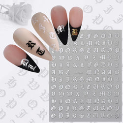 8pcs Gothic Alphabet Design Nail Art Stickers Retro English Letter Nail Art Stickers 3D Self-Adhesive Designs Nail Art Supplies* (Online Order Only)