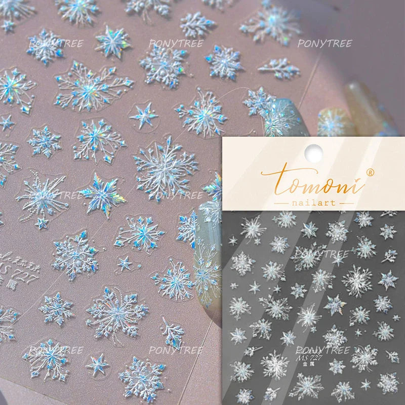 Shiny Pink Silver Hot Stamping Snow Adhesive Nail Art Sticker Snowflake Rhinestone Manicure Decal Nail Supplies for Professional (Online Order Only)