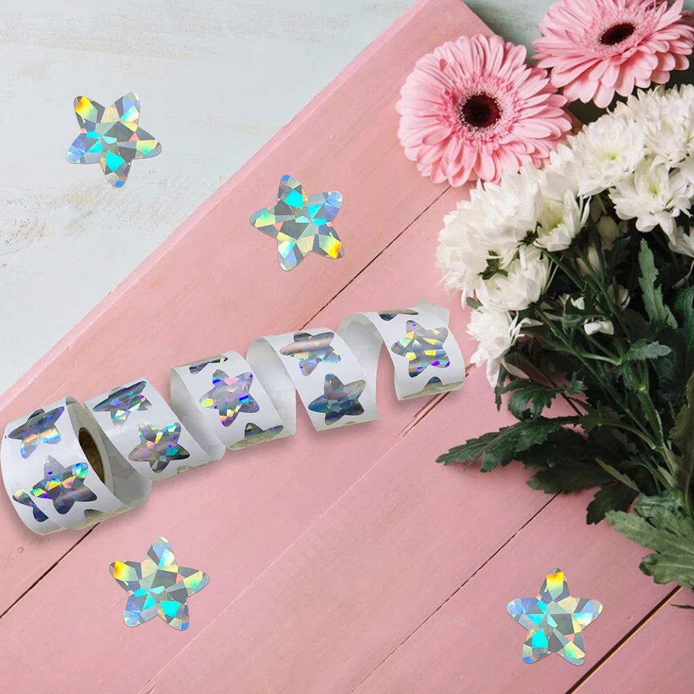 100-500pcs Holographic Golden Star Stickers For Kids Reward Foil Star Stickers Labels For Wall Crafts Classroom Supplies 1inch (ONLINE ORDER ONLY)