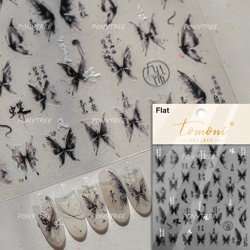 Blue Purple Tulip Flower Butterfly Garden Blossom Floral Charming Delicate 5D Relief Adhesive Nail Art Stickers Manicure Decals (ONLINE ORDER ONLY)
