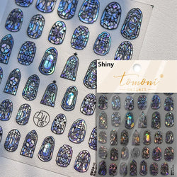 French Style Geometric Black White Square Grid Rhombus Stripe 3D Self Adhesive Nail Art Stickers Shiny Rhinestone Manicure Decal (ONLINE ORDER ONLY)
