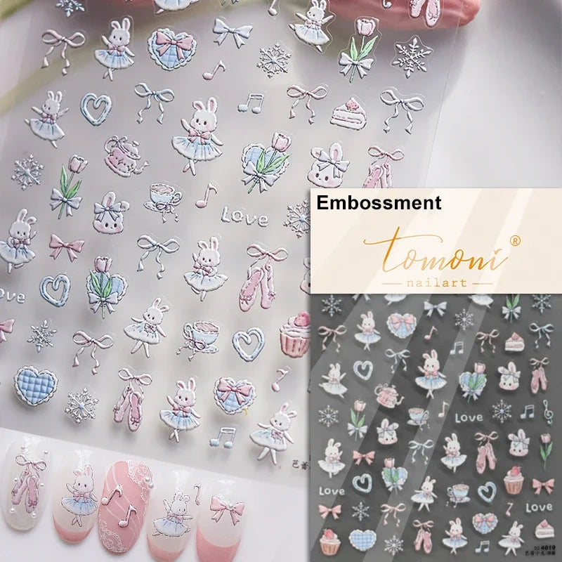 Cookies Chocolate Love Heart Flower Bowknot Rabbit Bunny Lace Bear Star Bouquet Rabbit Adhesive Nail Art Sticker Manicure Decal (ONLINE ORDER ONLY)