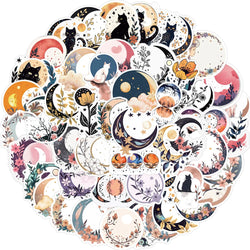 50Pcs Boho Moon Flowers Cartoon Stickers Black Cat Car Guitar Motorcycle Luggage Suitcase DIY Classic Toy Funny Sticker Gift (ONLINE ORDER ONLY)