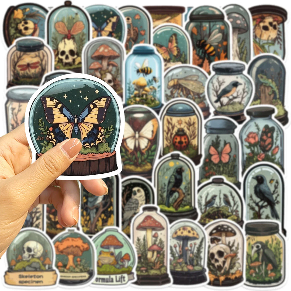 50pcs Glass Animals Taxidermy Pattern Stickers Creative Skeleton Stickers Cute Pretty Cool Aesthetics Cartoon Vinyl Stickers (Online Order Only)