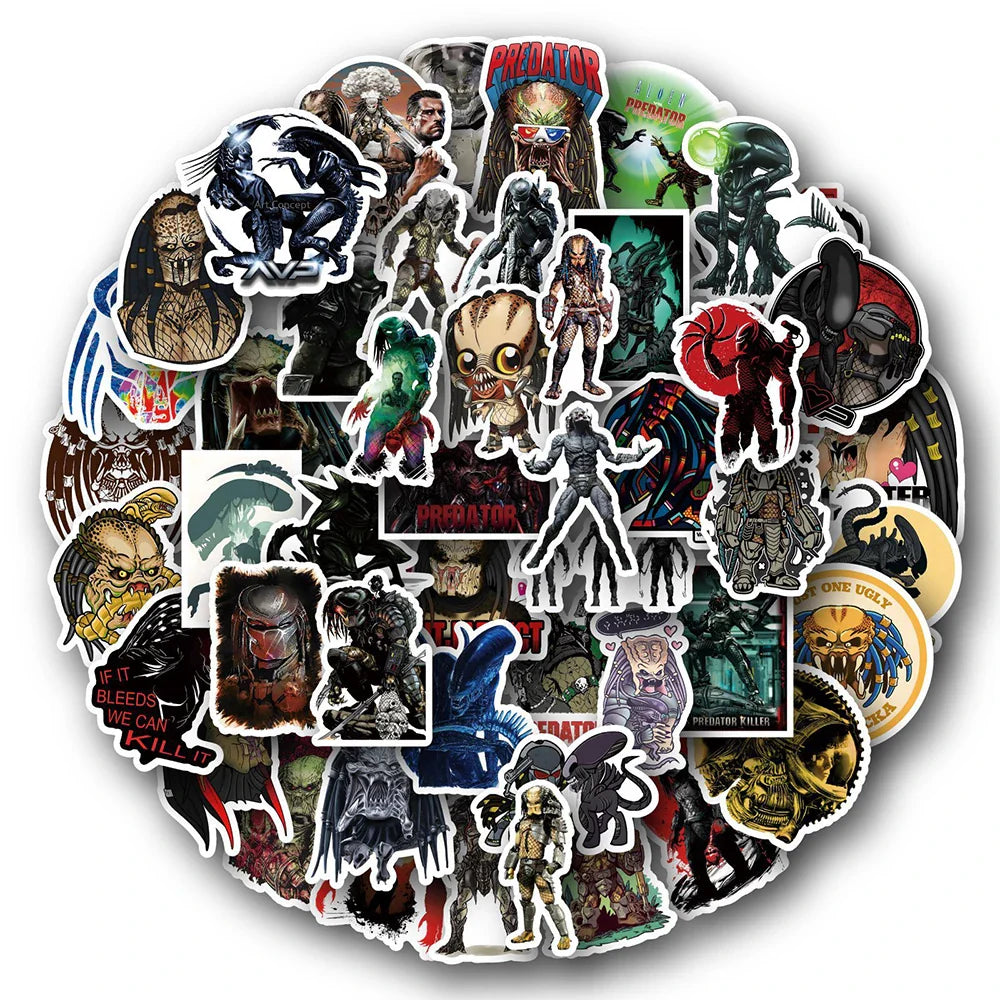 10/30/50PCS Predator Horror Movie Stickers Monster Kids Toy DIY Skateboard Luggage Phone Fridge Car Motorcycle Decals Graffiti (ONLINE ORDER ONLY)