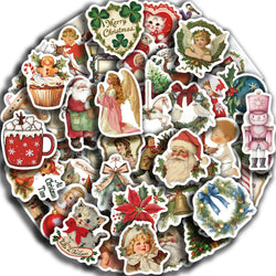 56Pcs Romantic Christmas Stickers Crafts Scrapbooking Book Label Decorative Christmas Tree Sticker DIY Stationery Notebook (ONLINE ORDER ONLY)