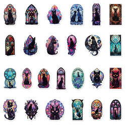 10/30/50pcs Gothic Dark Black Cat Moon Stickers Cool Aesthetic Goth Decals Toys Scrapbook Phone Luggage Car Decoration Sticker (ONLINE ORDER ONLY)