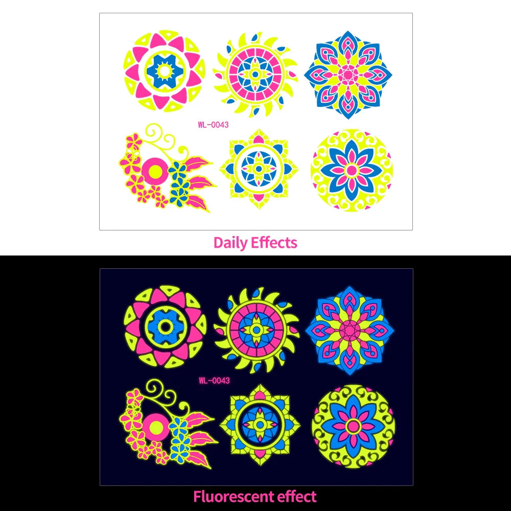 1pc Bohemia Fluorescent Sticker Luminous Temporary Tattoos Stickers UV Glow Fluorescent Tattoo Waterproof For Body Art Decals *& (Online Order Only)