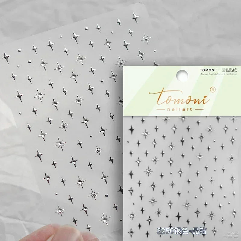 Colorful Rhinestone Laser Star Bronzing Gold Silver Pearl 5D Relief Self Adhesive Nail Art Decoration Sticker 3D Manicure Decals (ONLINE ORDER ONLY)