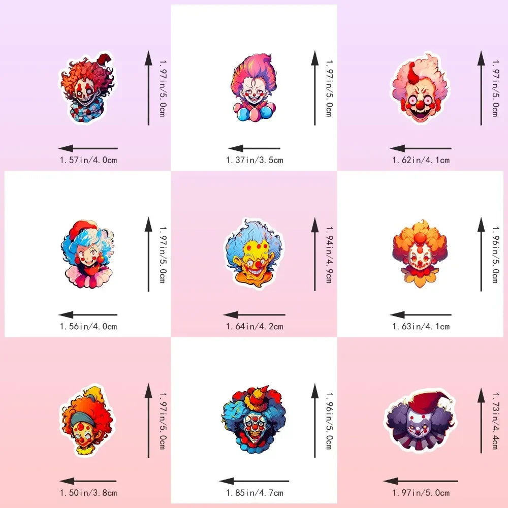 10/50Pcs Vintage Clown Stickers For Phone Suitcase Guitar Car Helmet Craft Supplies Scrapbooking Material Cartoon Sticker Pack (ONLINE ORDER ONLY)